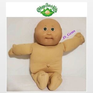 Vintage Cabbage Patch Kids Doll Boy Baby Signed Green Eyes Dimple Hairless